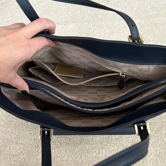 Michael Kors Navy Tote Bag with Gold Accents - Picture 4 of 7